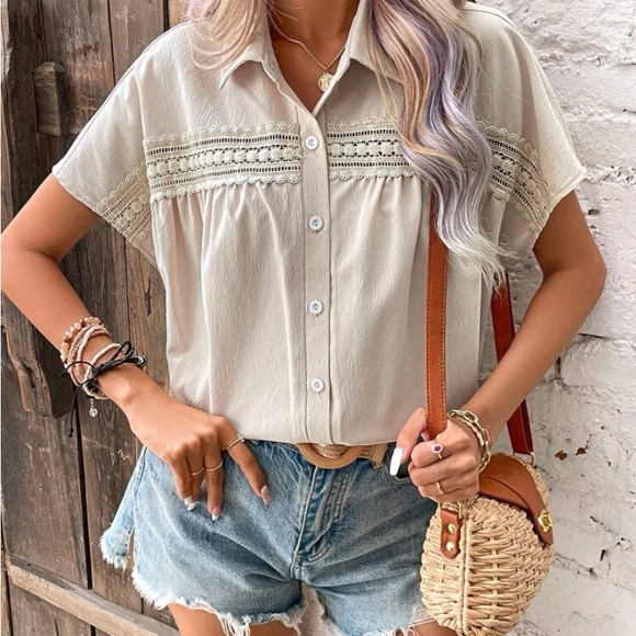 Contrast Lace Batwing Sleeve Shirt - Picture 6 of 11